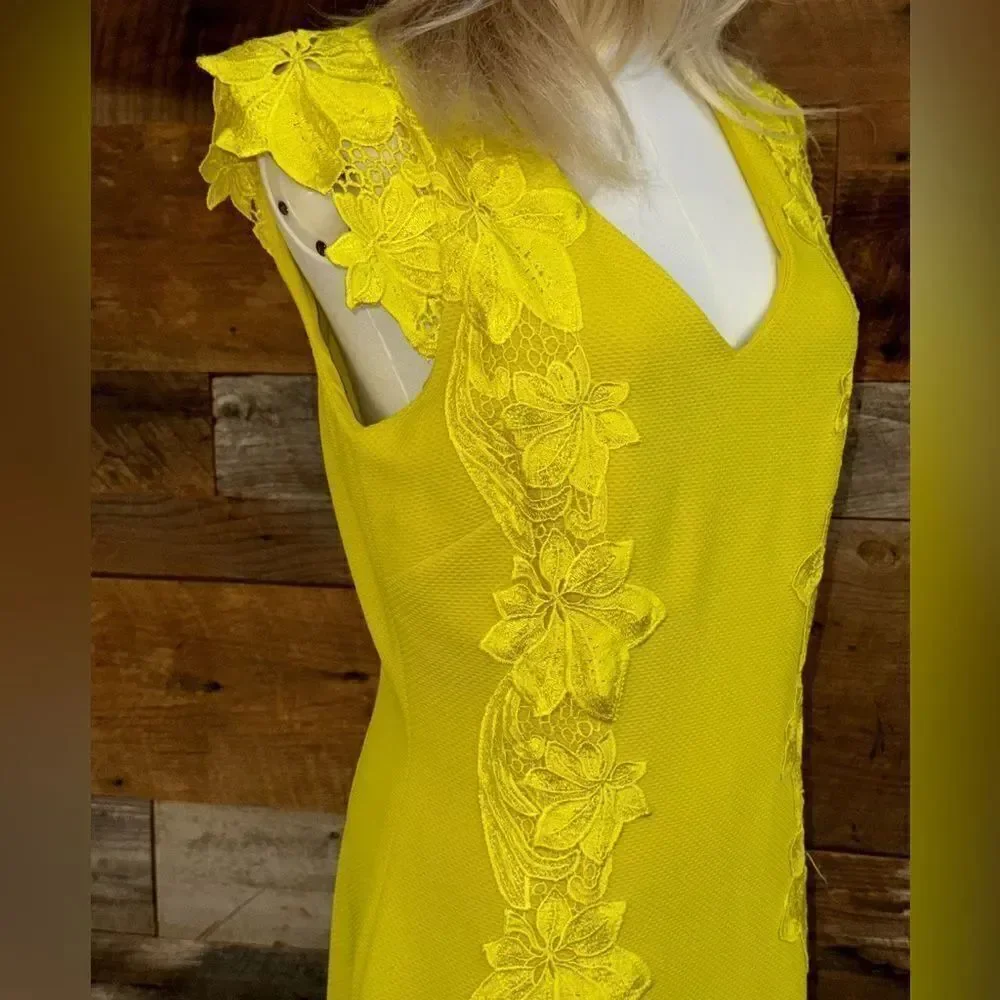 Badgley Mischka Yellow Sheath Dress with Flutter Cap Sleeves